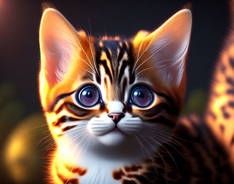 Orange Tabby Kitten with Bright Blue Eyes in Digital Illustration