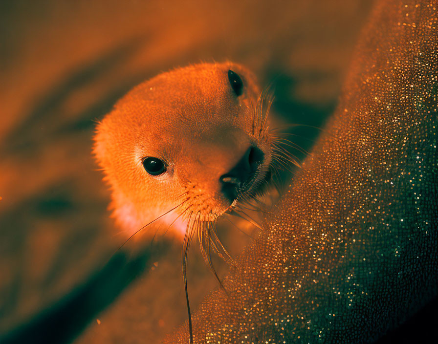 Curious Seal Pup Peeking Through Orange Fabric