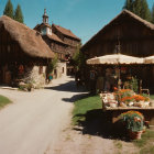 Picturesque European Village with Cobblestone Streets and Half-Timbered Buildings