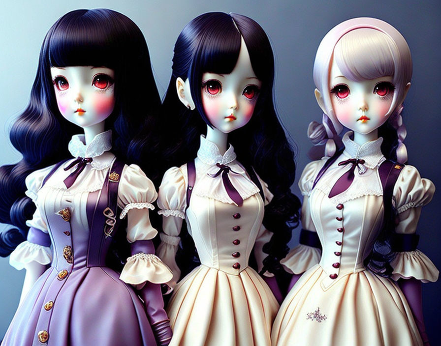 Intricate Victorian dolls with detailed features