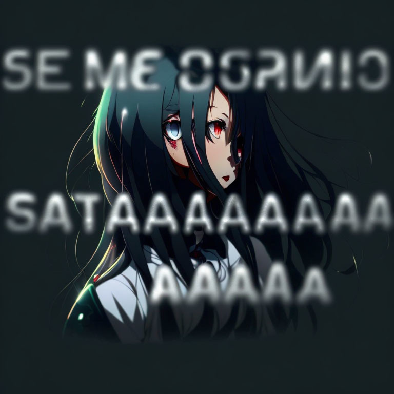 Anime girl with green hair and red eyes, mirrored text "SE ME GRITÓ" and 