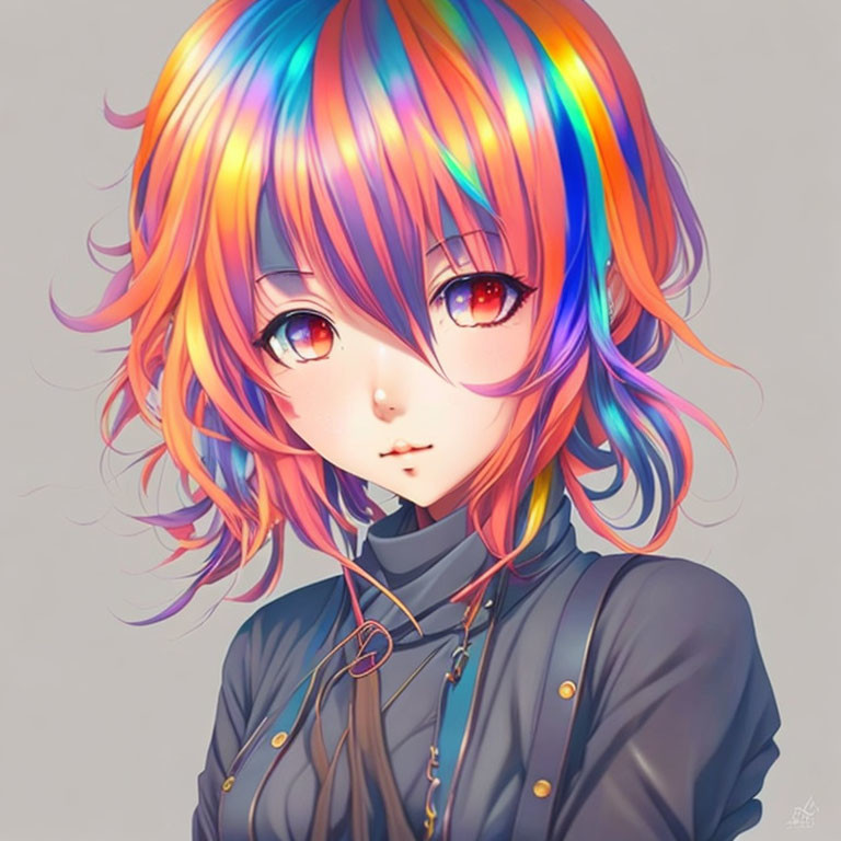 Colorful illustration of person with rainbow hair and high-neck top