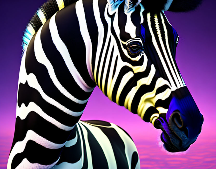 Colorful Zebra Illustration on Purple Blue Gradient Background