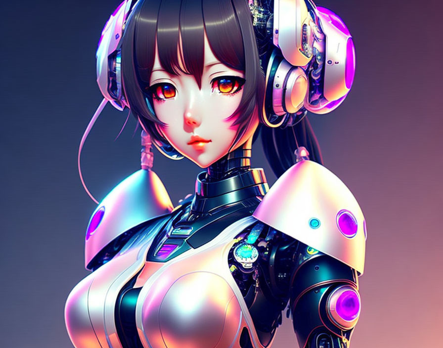 Digital artwork: Female anime character in futuristic armor & headphones