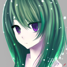 Girl with Galaxy Eyes, Green Hair, Autumn Leaves Illustration