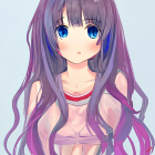 Anime character with long purple hair and starry headband in white and pink outfit