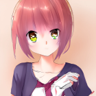 Anime girl with big sparkling eyes and short pink hair in dark outfit