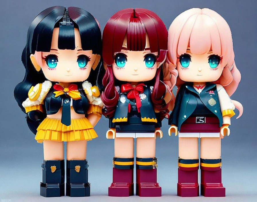 Colorful Anime-Style Female Figurines in School Uniforms