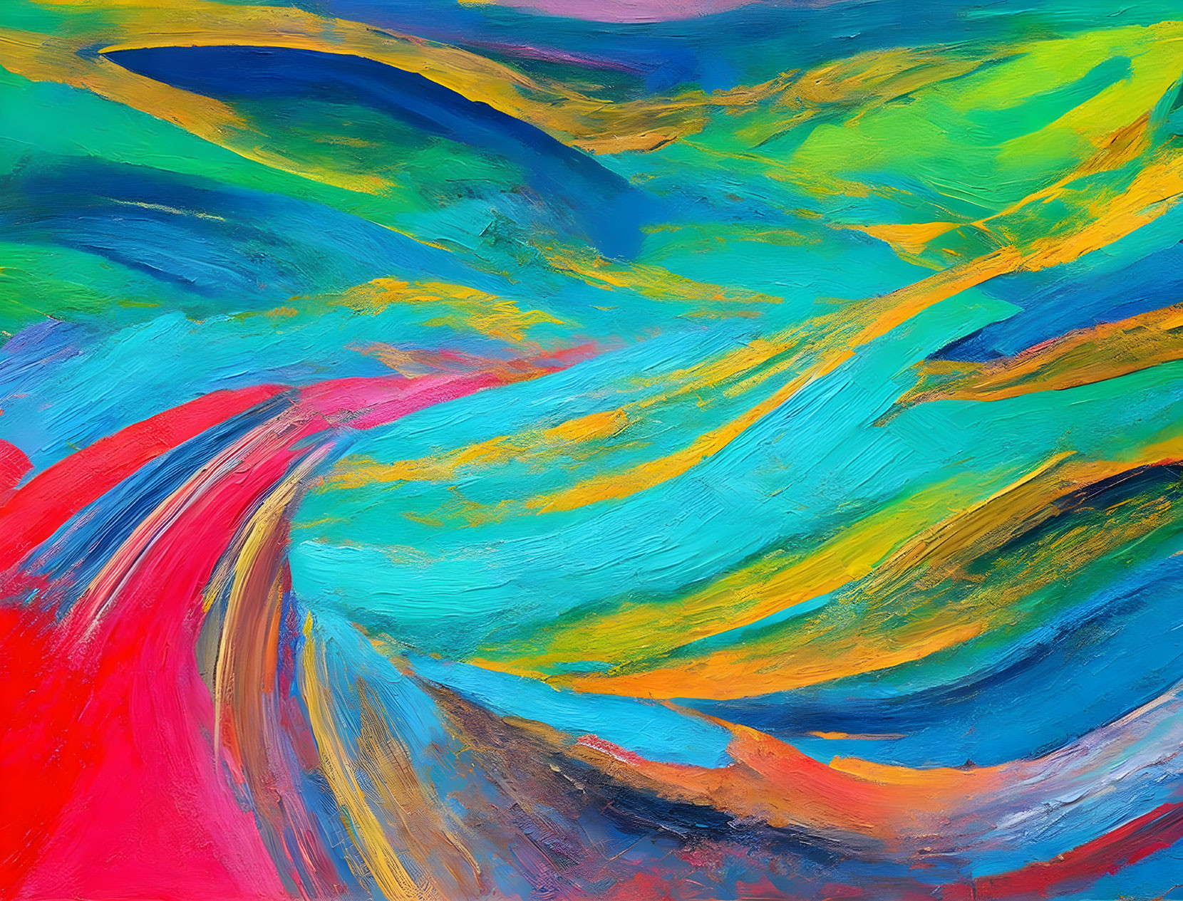 Colorful Abstract Painting with Swirling Brush Strokes