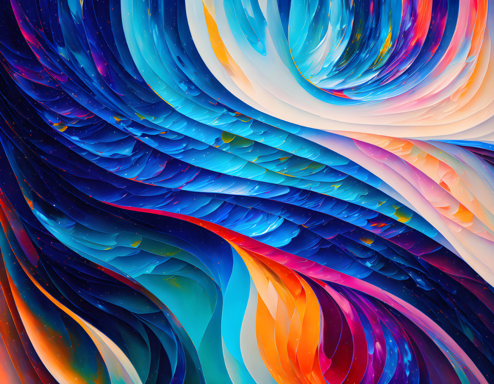 Colorful Abstract Wave Art in Blue, Orange, and White