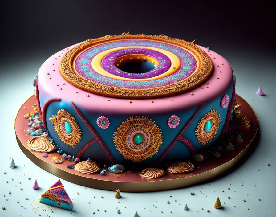 Colorful Psychedelic Fractal Design Cake with Artistic Confections