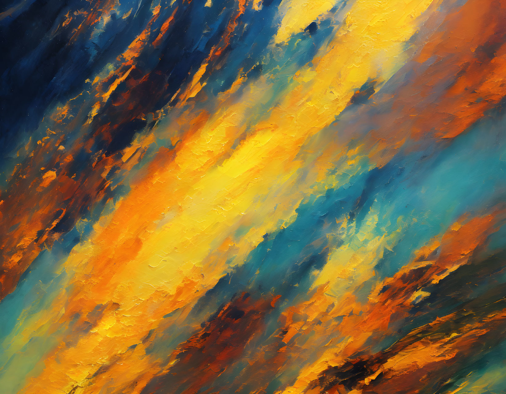 Colorful Abstract Painting: Blue, Yellow, and Orange Strokes