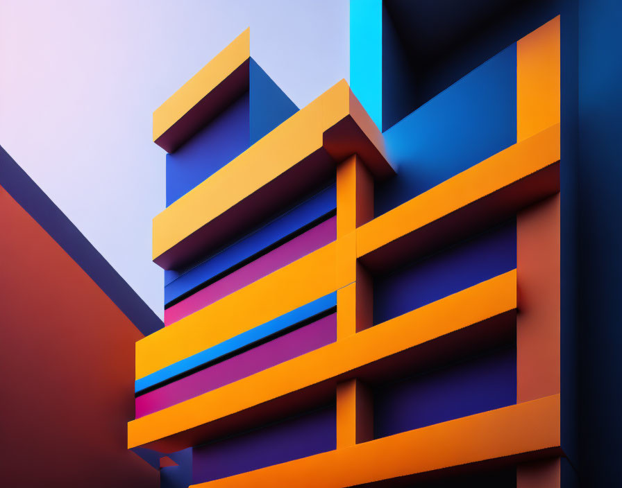 Vibrant 3D Abstract Art: Geometric Shapes in Blue, Purple & Orange