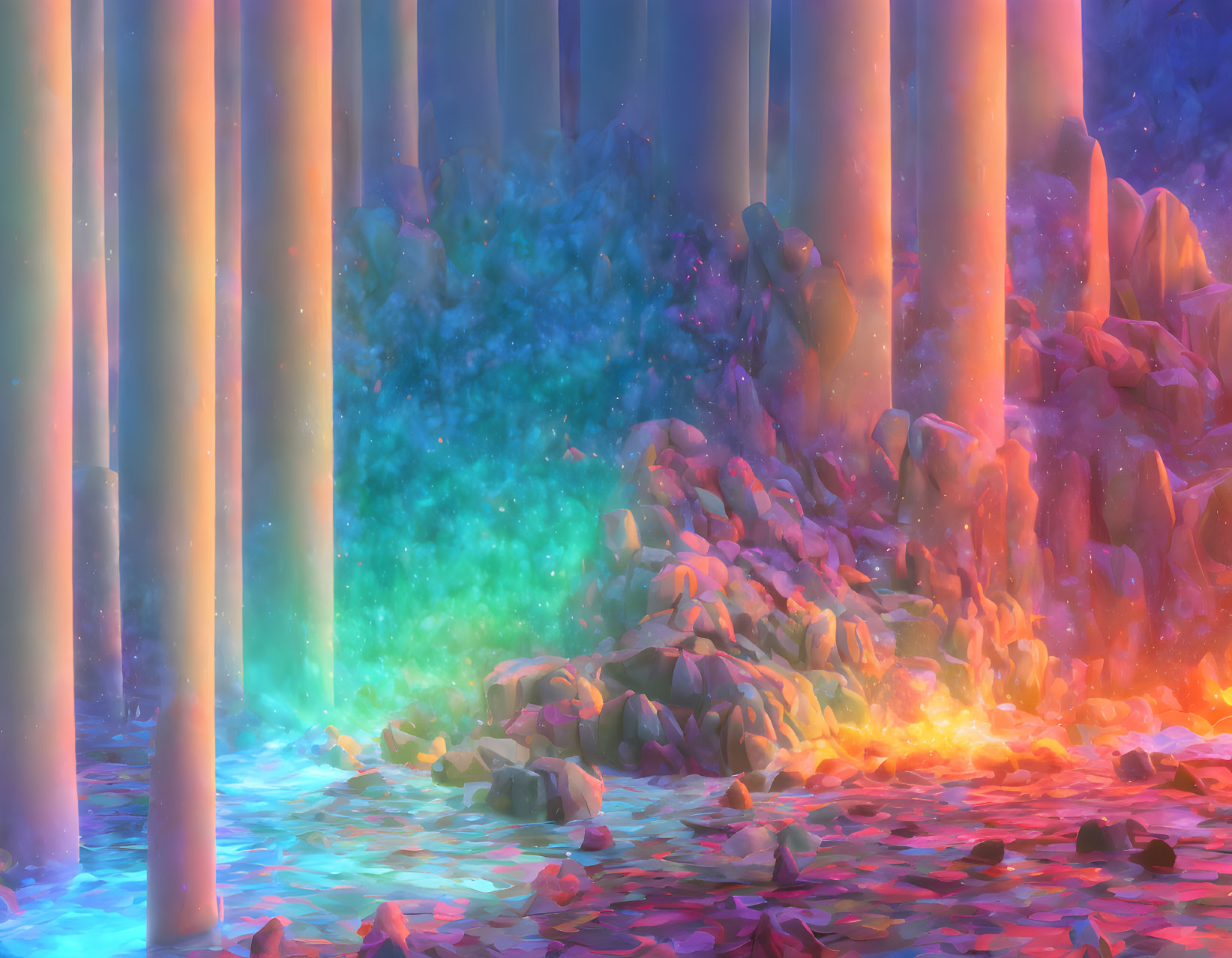 Colorful Glowing Trees in Digital Art Forest