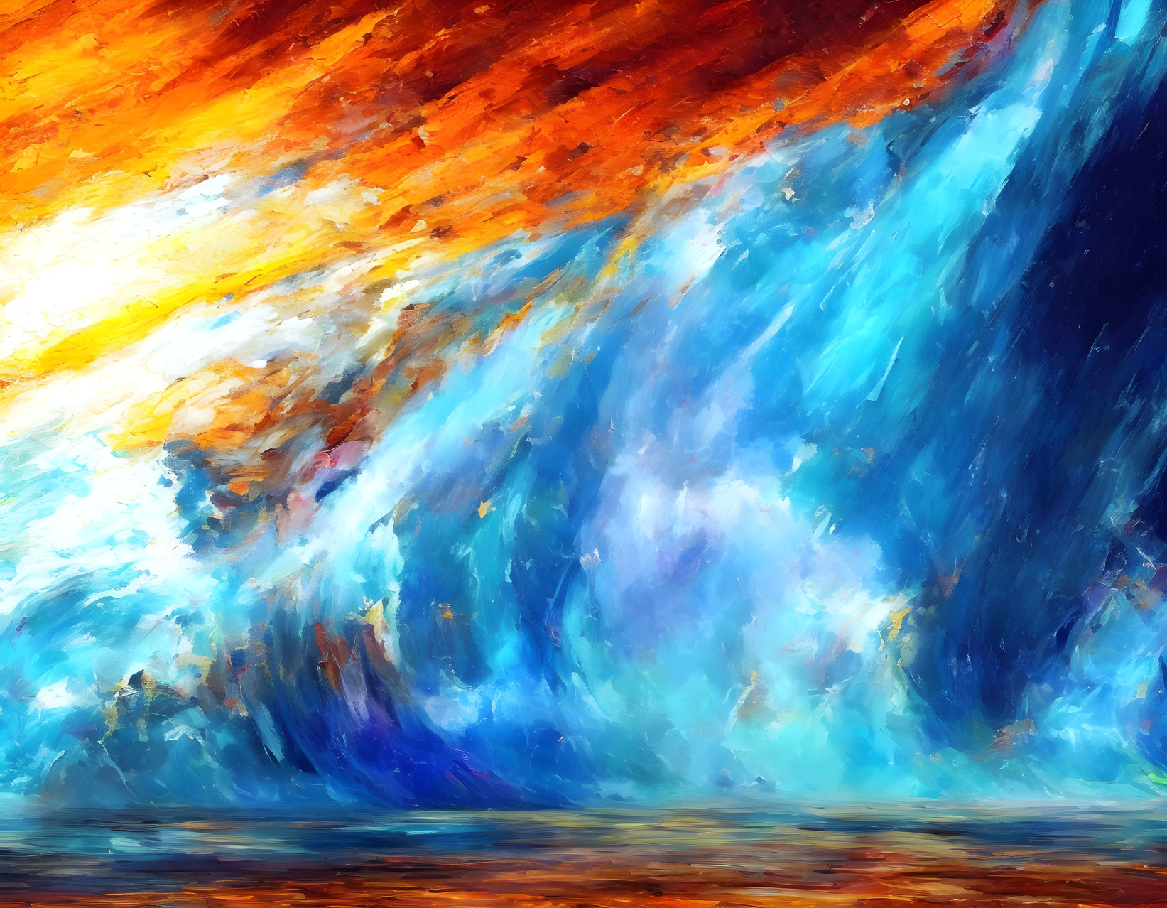 Colorful Abstract Painting: Orange and Blue Swirls with White Highlights