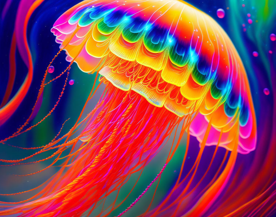 Colorful Jellyfish Artwork with Rainbow Canopy