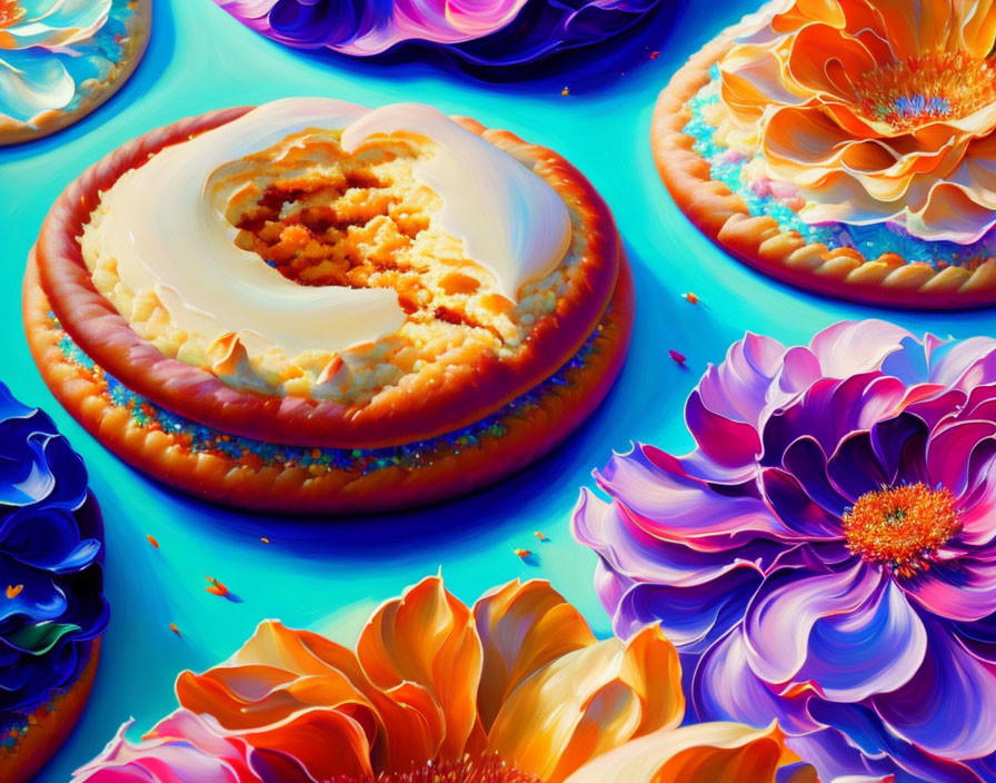 Colorful Stylized Flowers with Intricate Petal Patterns