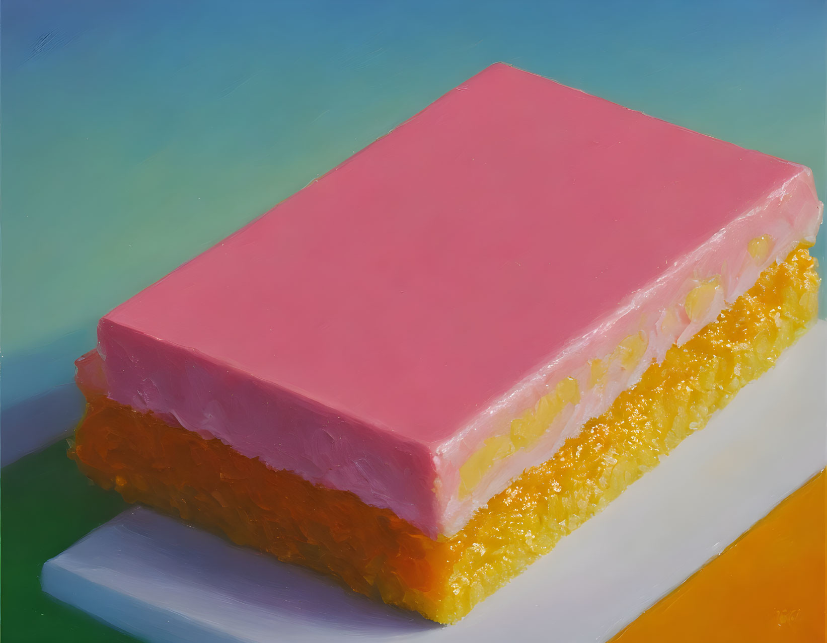 Colorful layered dessert painting on two-toned background