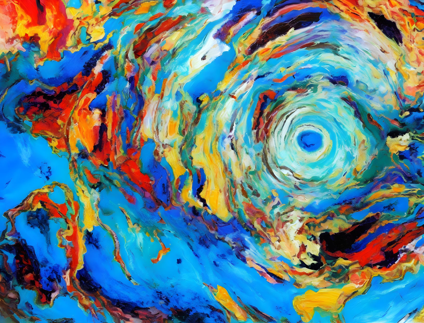 Colorful Abstract Swirling Vortex in Blues, Reds, and Yellows