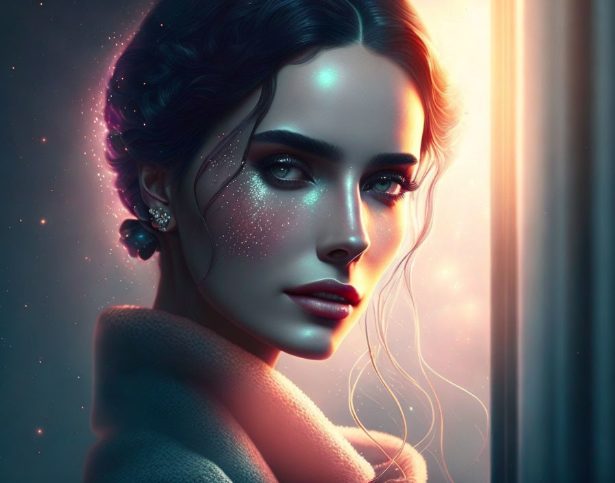 Digital portrait of woman with glowing skin and ethereal ambiance