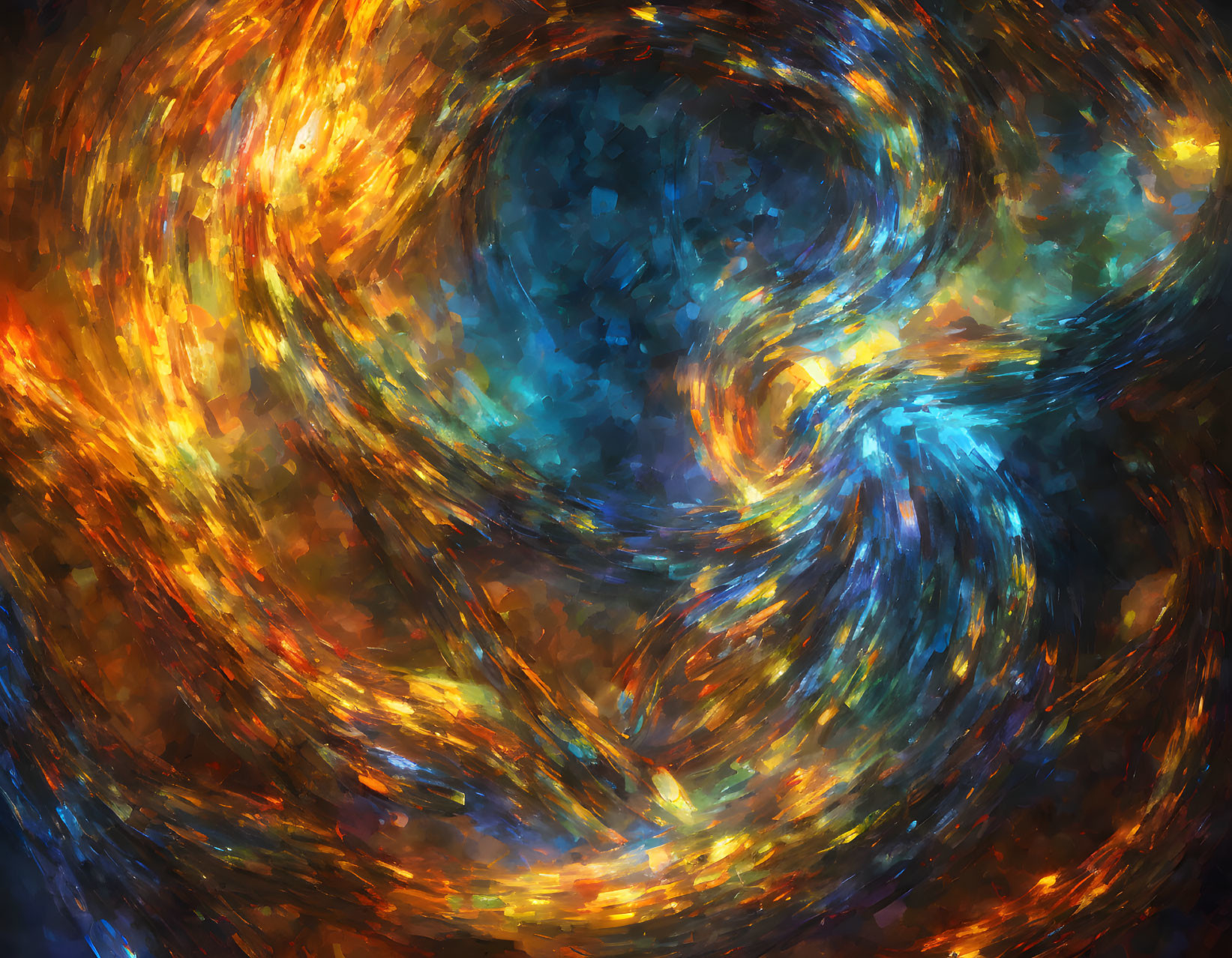 Vivid Abstract Image: Swirling Orange, Blue & White Patterns