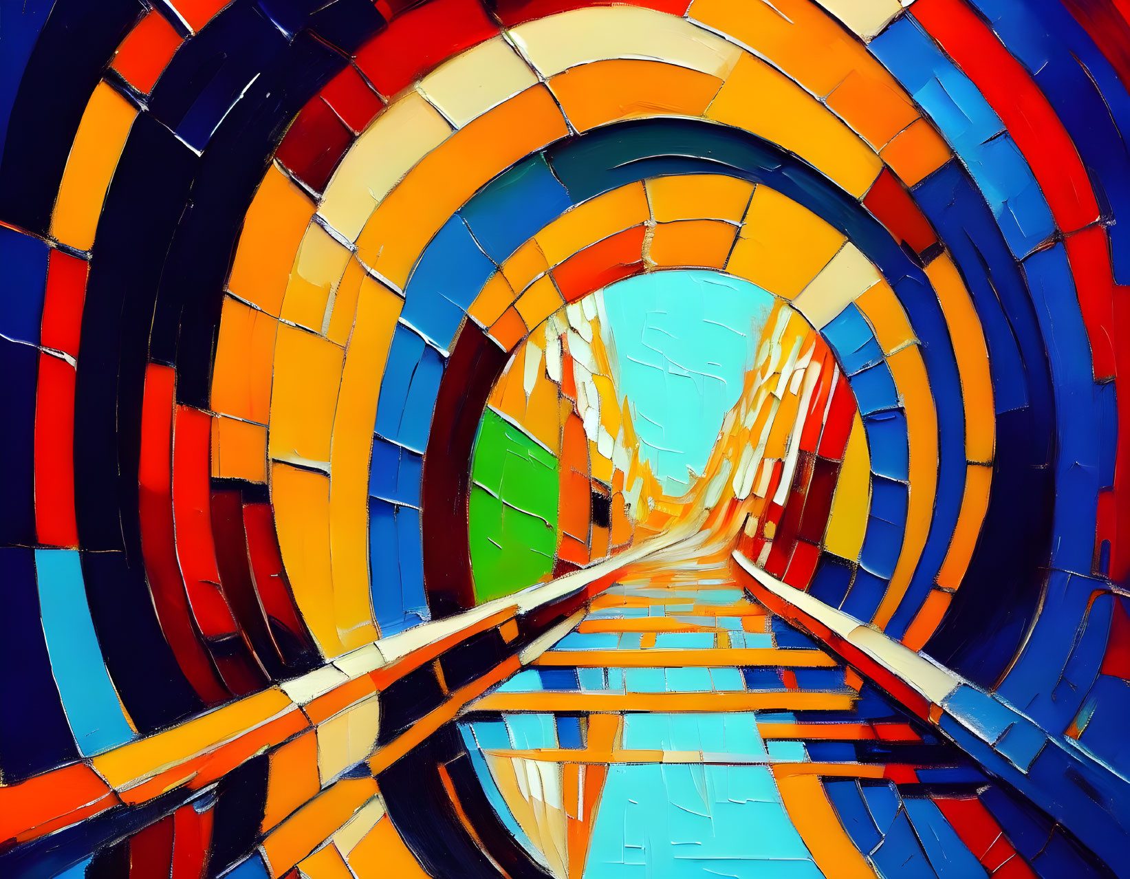 Colorful Abstract Painting of Circular Tunnel Formation