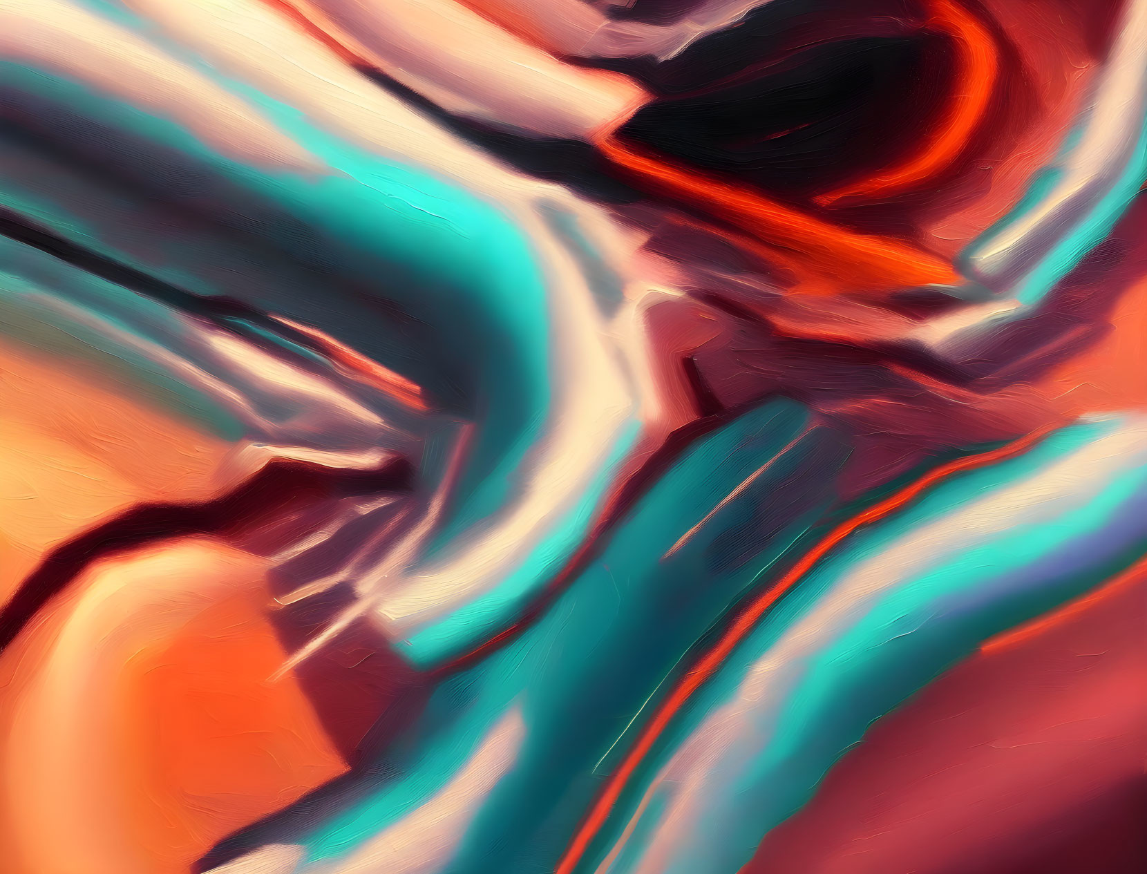 Vibrant Orange and Blue Abstract Swirls with Dark Central Void