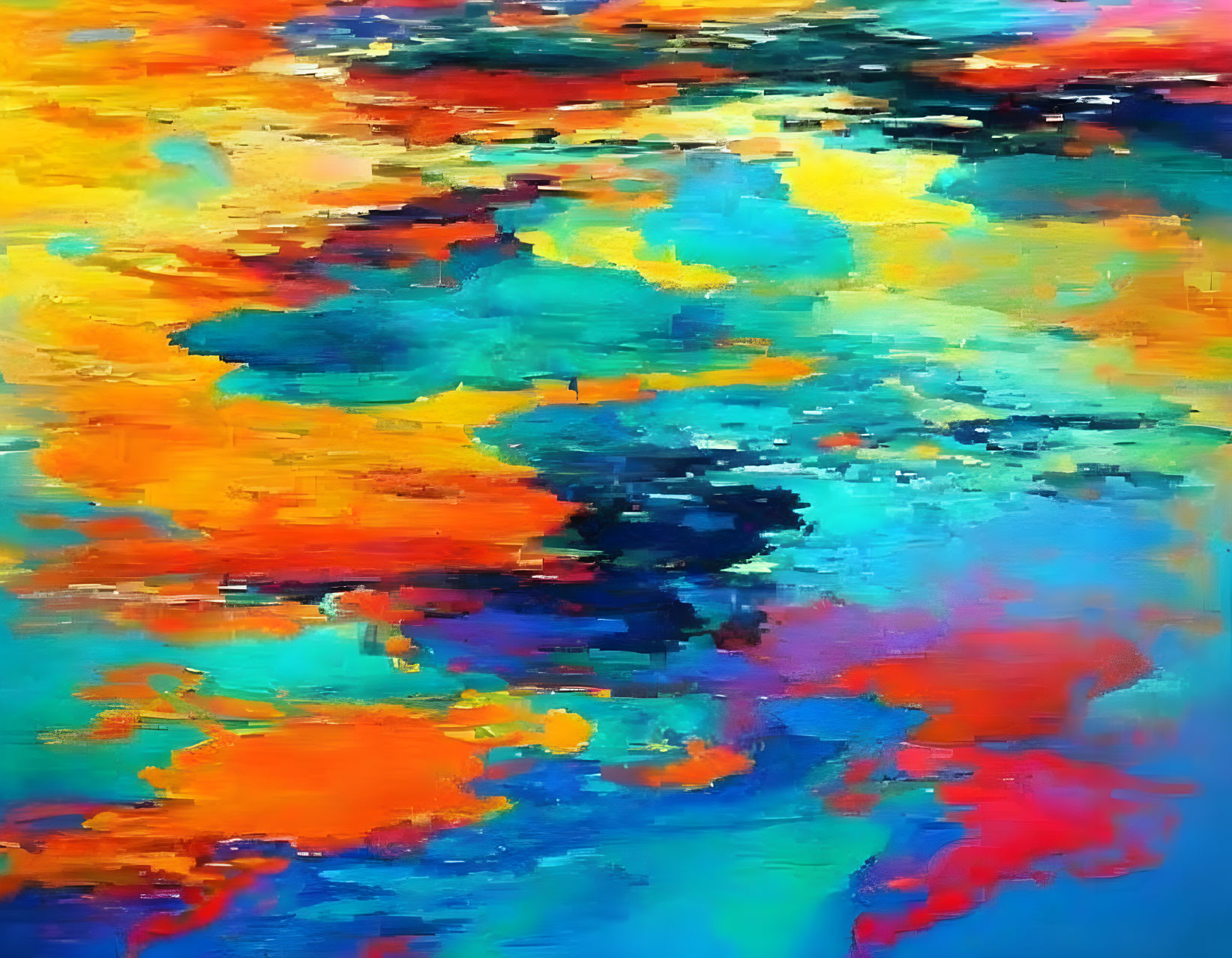 Colorful Abstract Painting: Blue, Orange, and Red Strokes