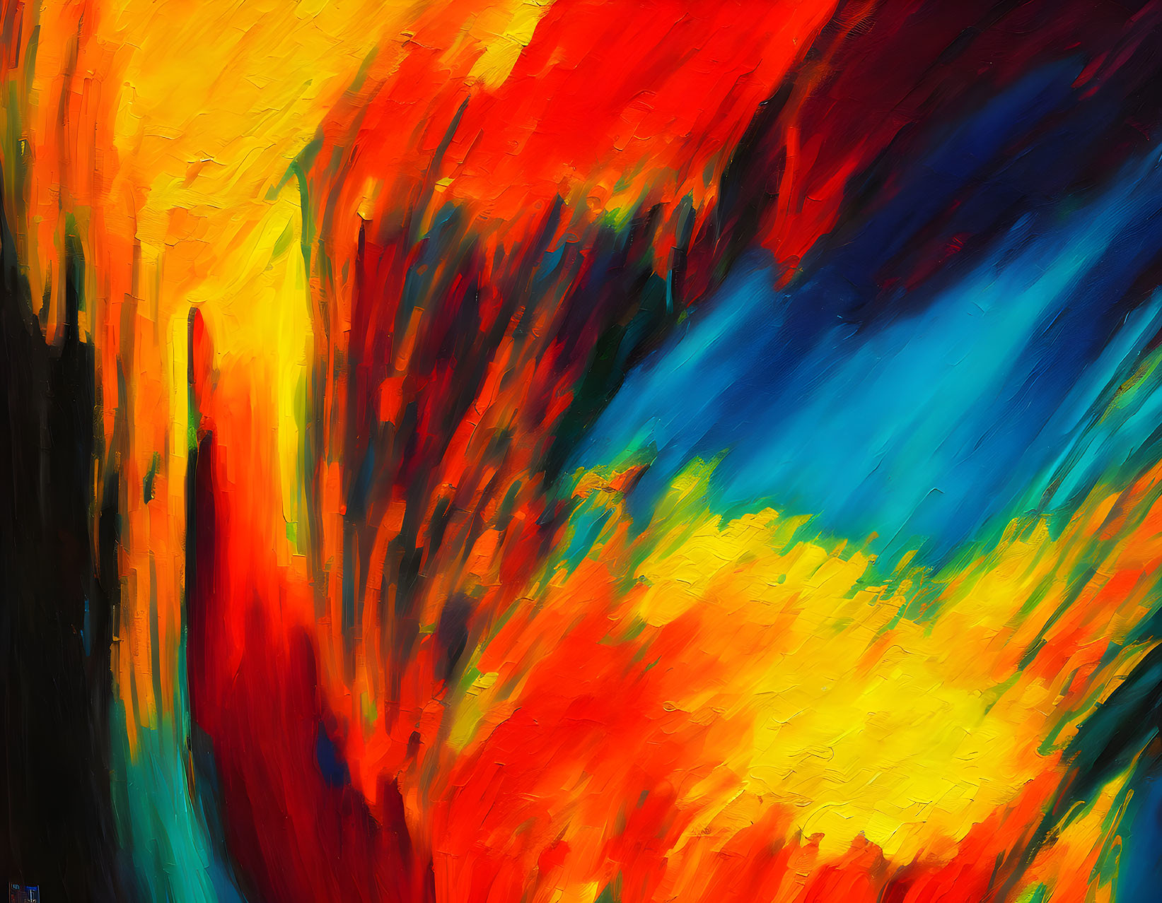 Colorful Abstract Painting with Bold Red, Orange, Yellow, and Blue Strokes