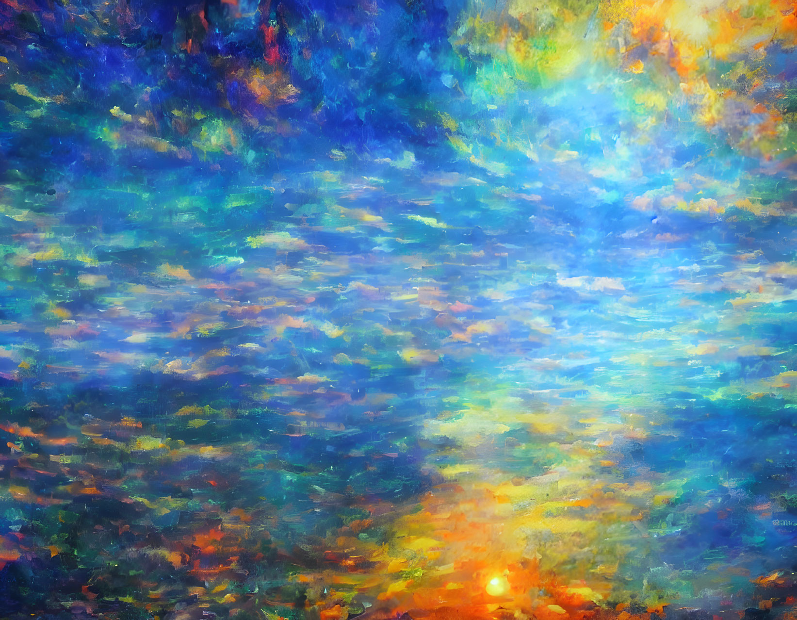 Vivid Sunset Impressionistic Painting with Swirling Colors