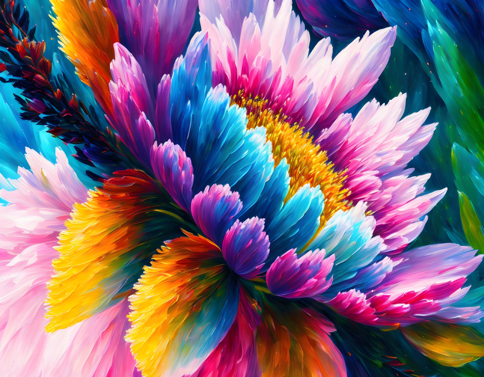 Colorful Abstract Flower Painting with Dynamic Brushstrokes