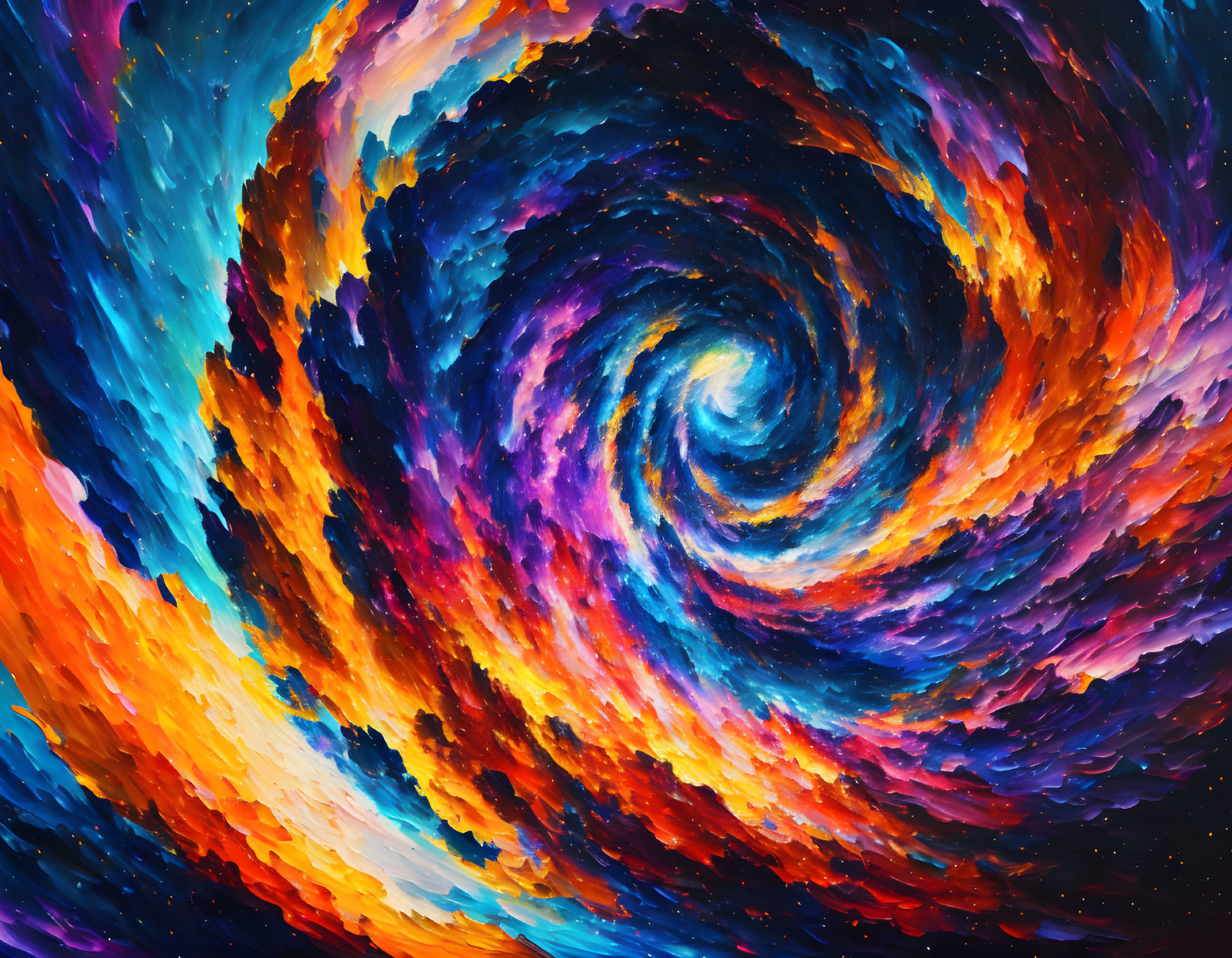 Colorful Abstract Cosmic Galaxy Artwork in Blue, Orange, and Purple