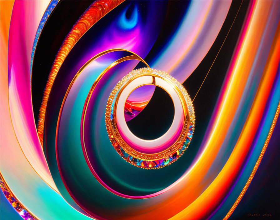 Colorful Swirling Abstract Art with Illuminated Circular Shapes