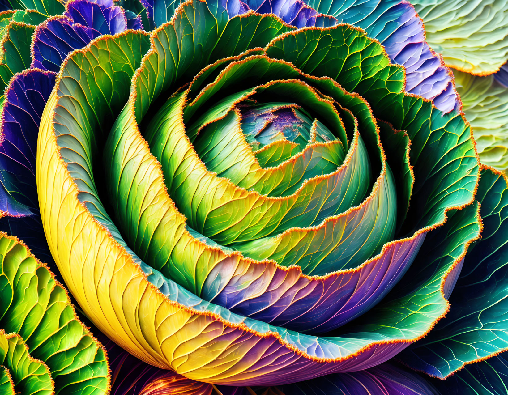 Colorful Spiral Fractal Art with Cabbage-Like Design