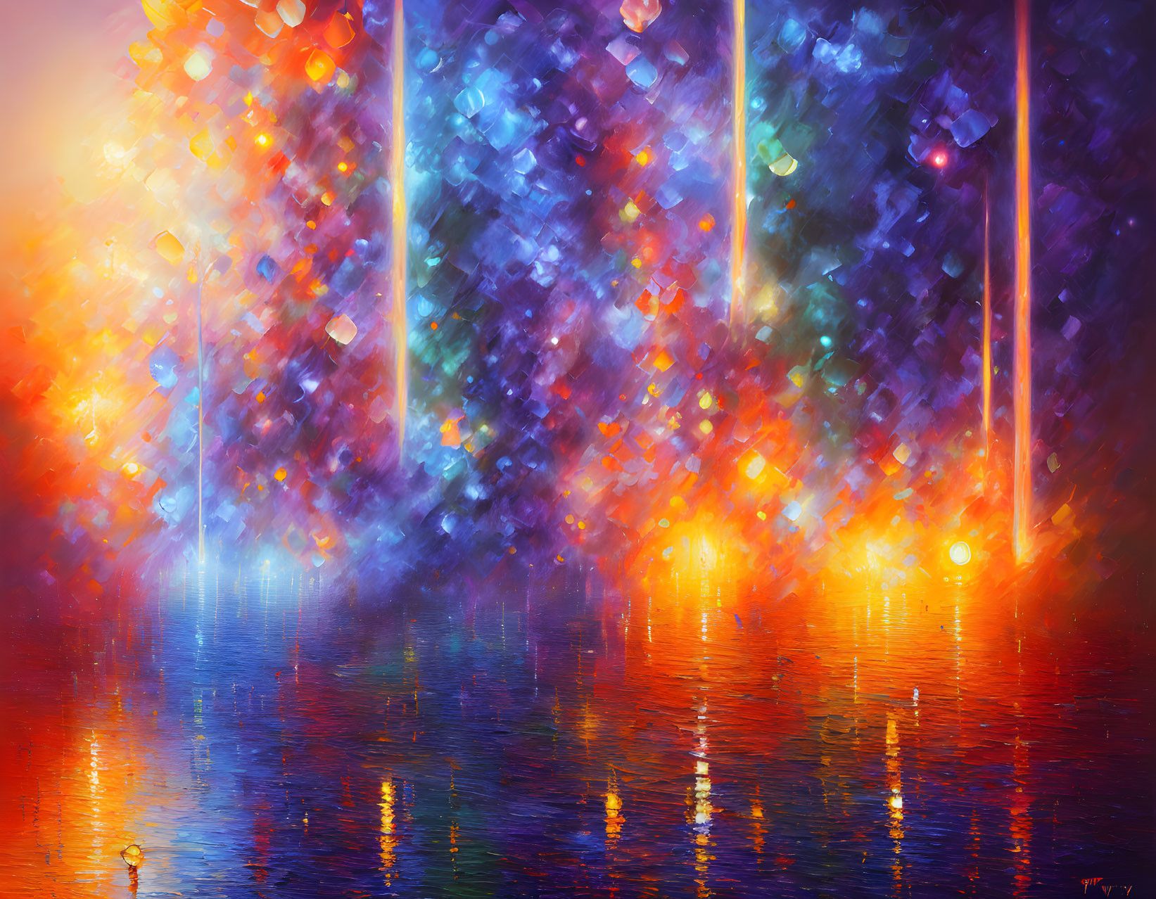 Colorful Abstract Painting with Shimmering Lights and Ethereal Glow