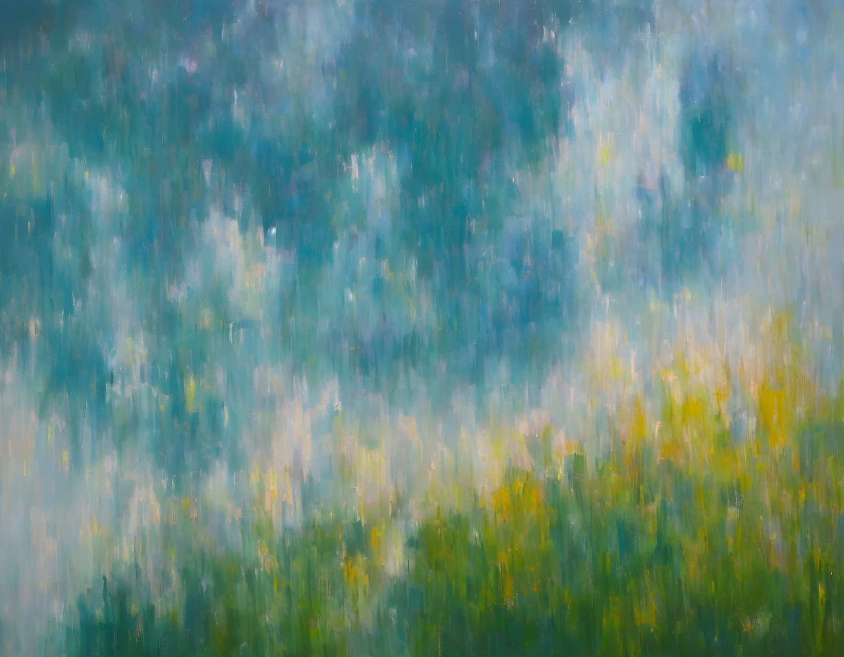 Tranquil abstract painting in soft blue, green, and yellow hues