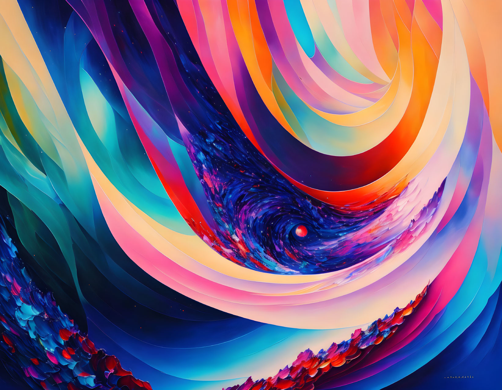 Colorful Abstract Digital Art: Blue, Pink, Red, and Orange Swirling Patterns