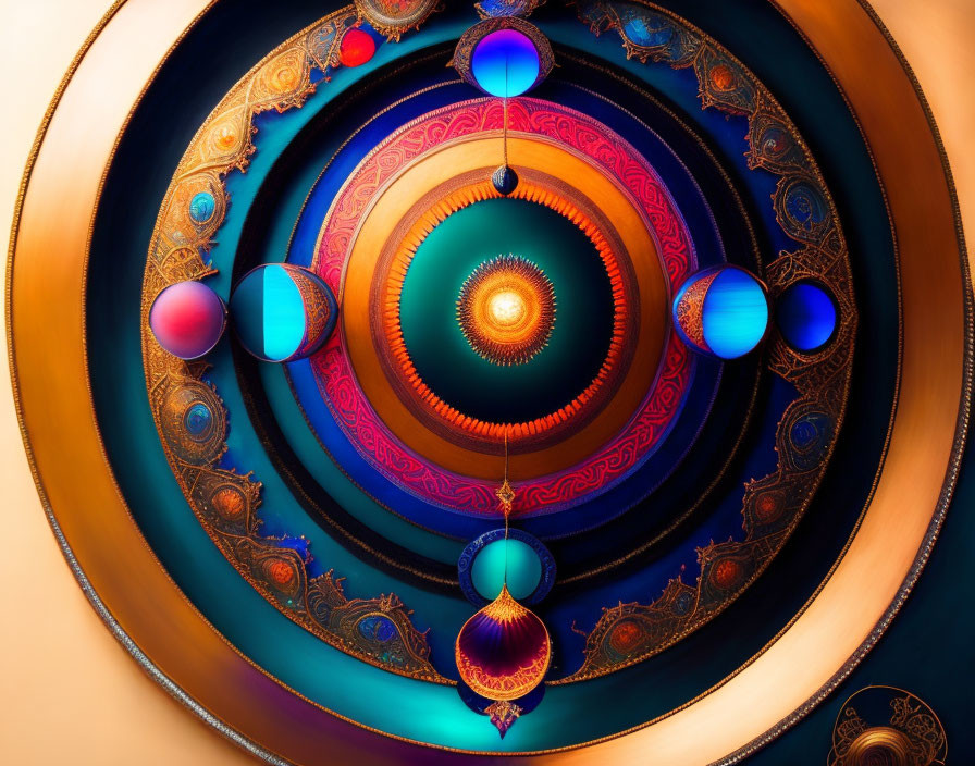 Colorful Layered Circle Fractal Art with Spherical Ornaments