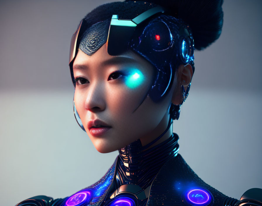 Portrait of Woman with Futuristic Cybernetic Enhancements