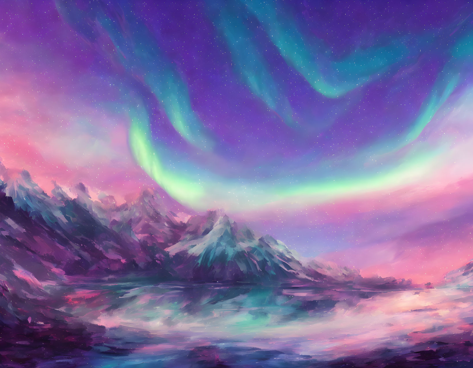 Colorful Aurora Borealis Over Mountainous Landscape at Twilight