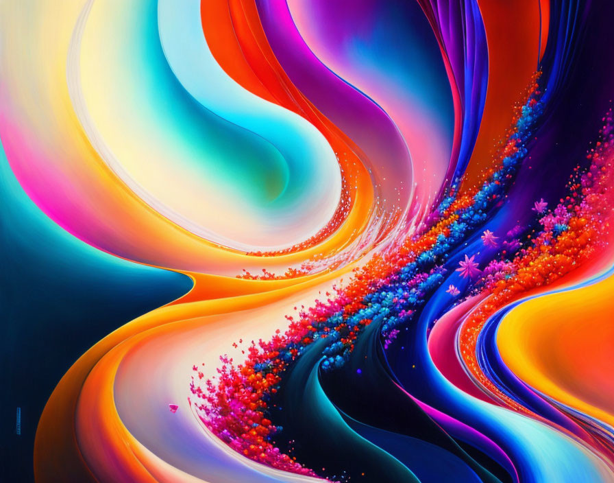 Colorful digital art: Flowing shapes in vibrant hues with flower-like details