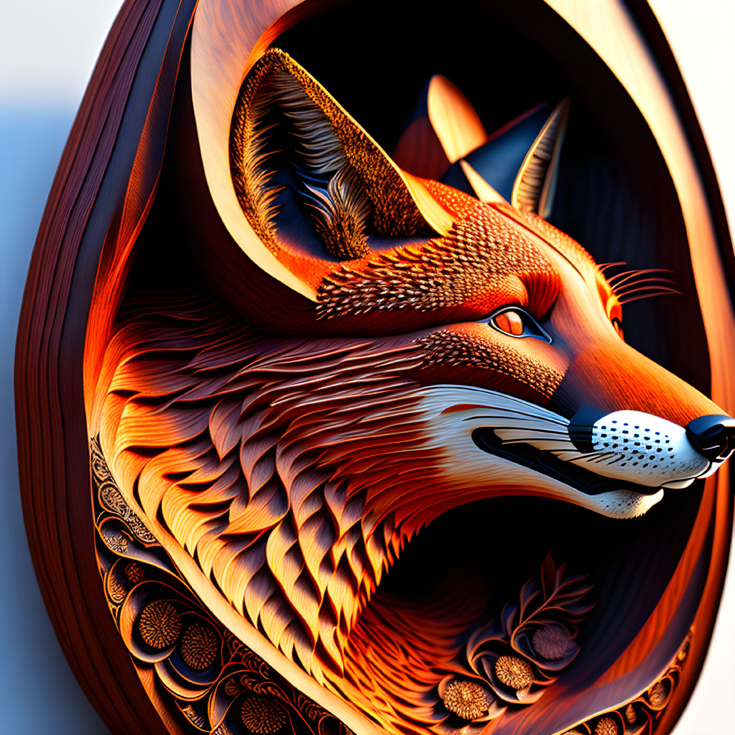 Detailed Fox Illustration with Intricate Patterns and Warm Colors