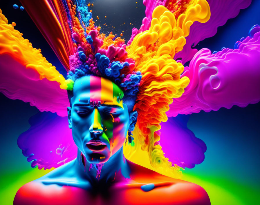 Colorful Psychedelic Human Bust Artwork on Black Background