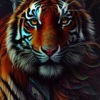 Colorful Tiger Artwork with Night Sky and Lantern