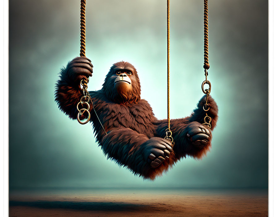 3D illustration of a serene sloth on swing under moody sky