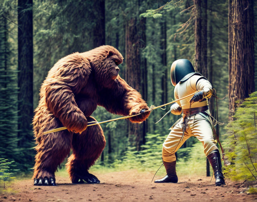 Knight vs. Bigfoot Tug-of-War in Forest