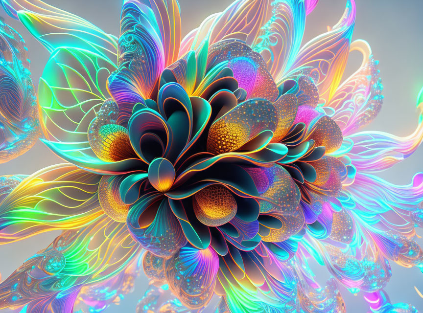 Colorful Fractal Flower Art on Soft Pastel Background