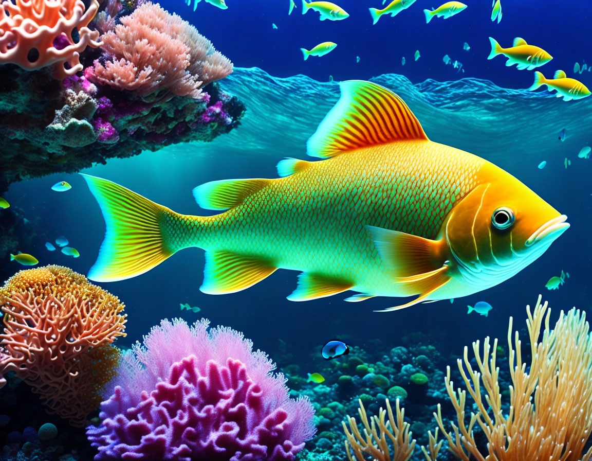 Colorful Coral Reefs with Vibrant Orange Fish