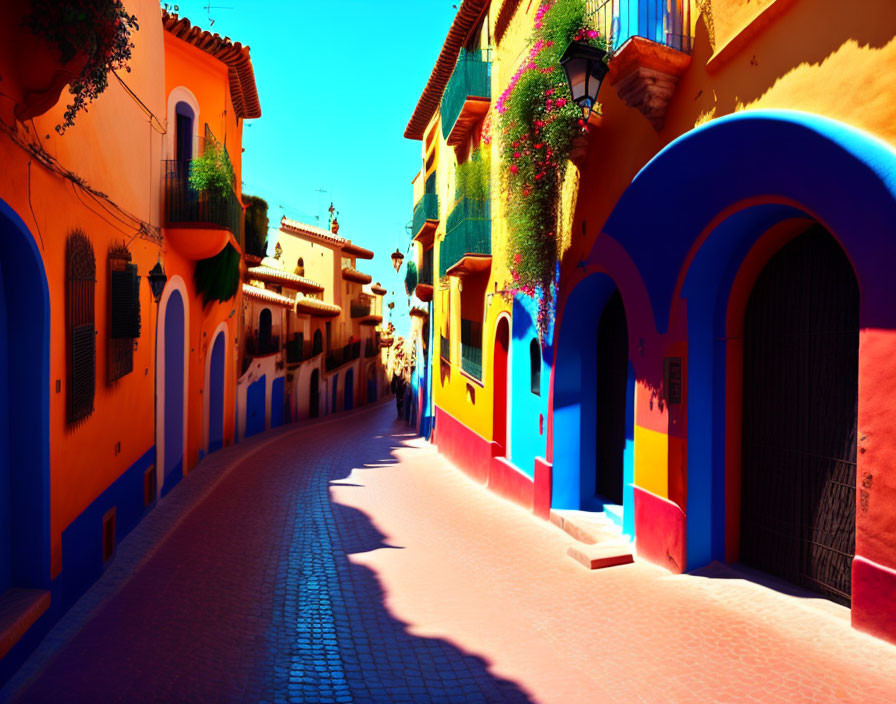 Colorful Buildings and Arched Doorways in Vibrant Street Scene