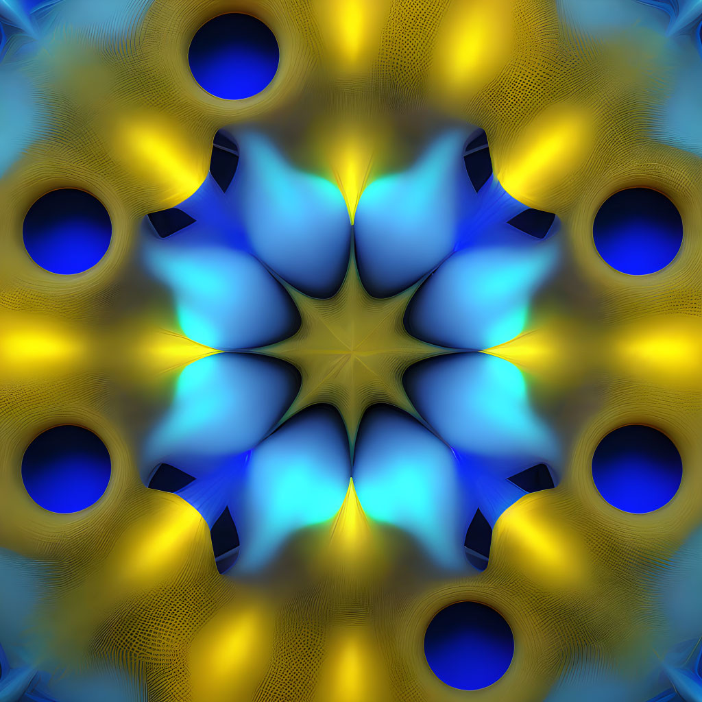 Symmetrical Abstract Pattern with Yellow, Blue, and Black Hues